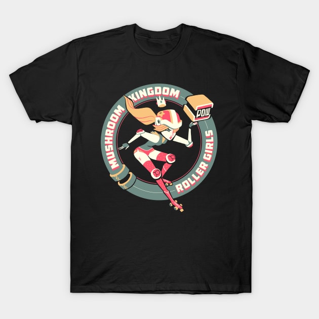 Mushroom Kingdom Roller Girls T-Shirt by glenbrogan